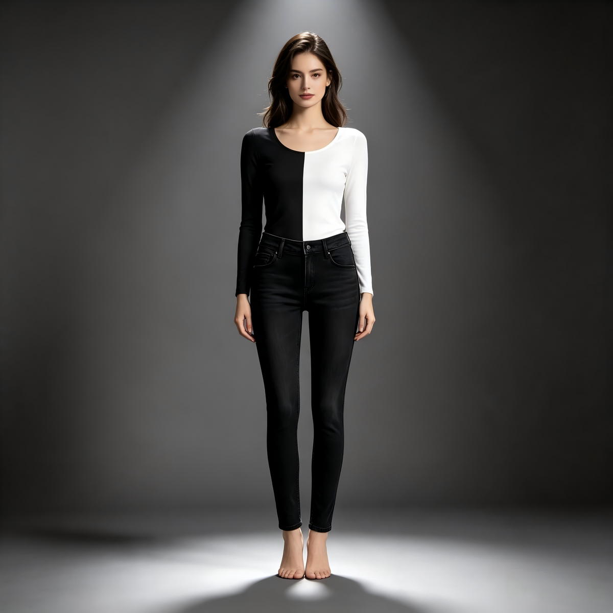 High Waist Black Skinny Stretch Jeans For Women, Slim Fit Ankle Length Denim Pants Daily Basic Jeggings