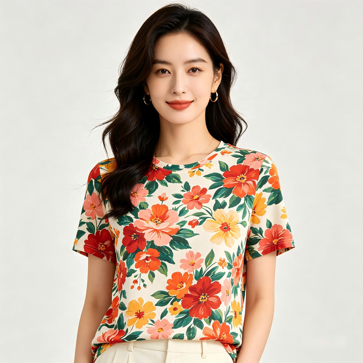 Vibrant Garden Floral Casual T-Shirt
