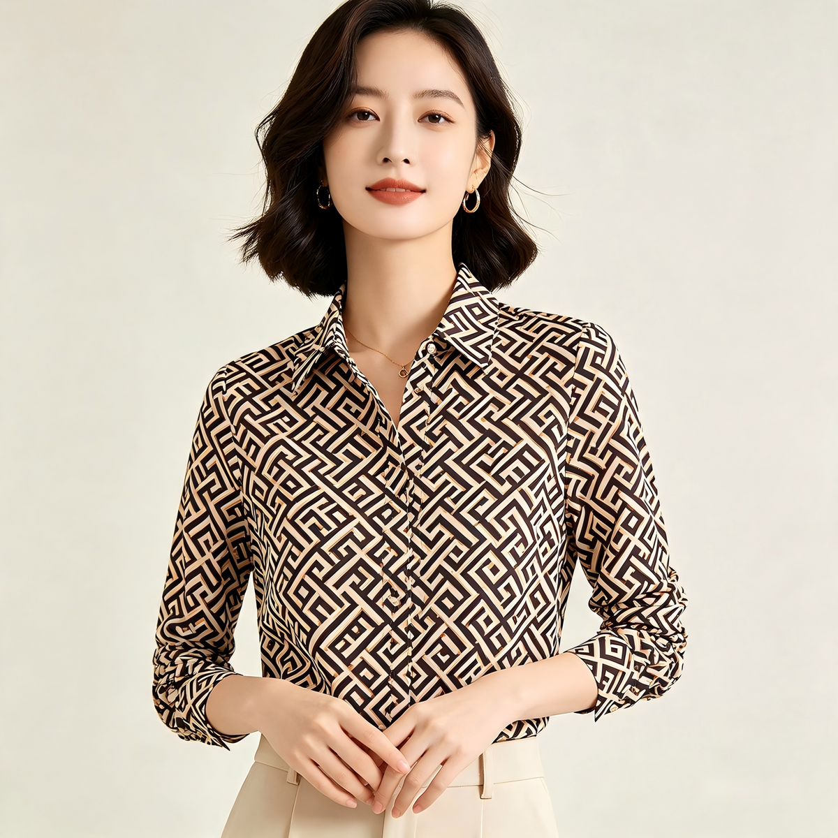 Geometric Maze Regular Fit Spread Collar Shirt