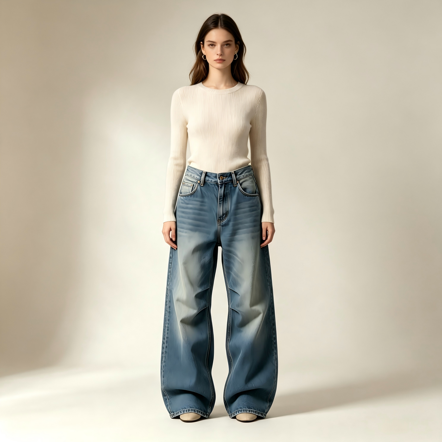 Vintage Light Wash Wide Leg Baggy Jeans Women High Waist Floor Length Loose Denim Trousers Streetwear