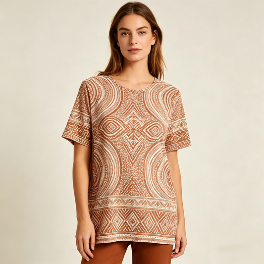 Boho Tribal Symmetry Earth-Tone Casual Top