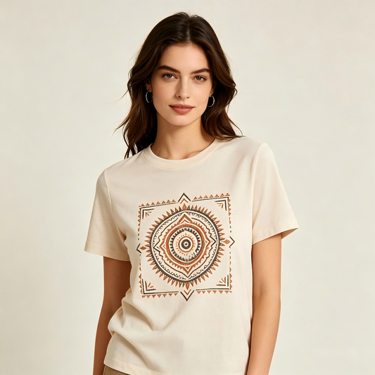Tribal Mandala Cream Casual T-Shirt