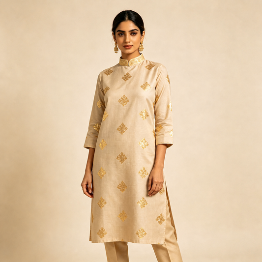 Coral Pink Embroidered Straight Kurta with Tassel Detailing