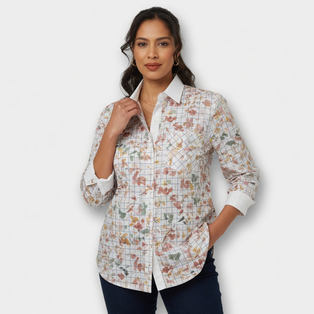 Blossom Grid Regular Fit Spread Collar Casual Shirt