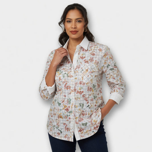 Blossom Grid Regular Fit Spread Collar Casual Shirt