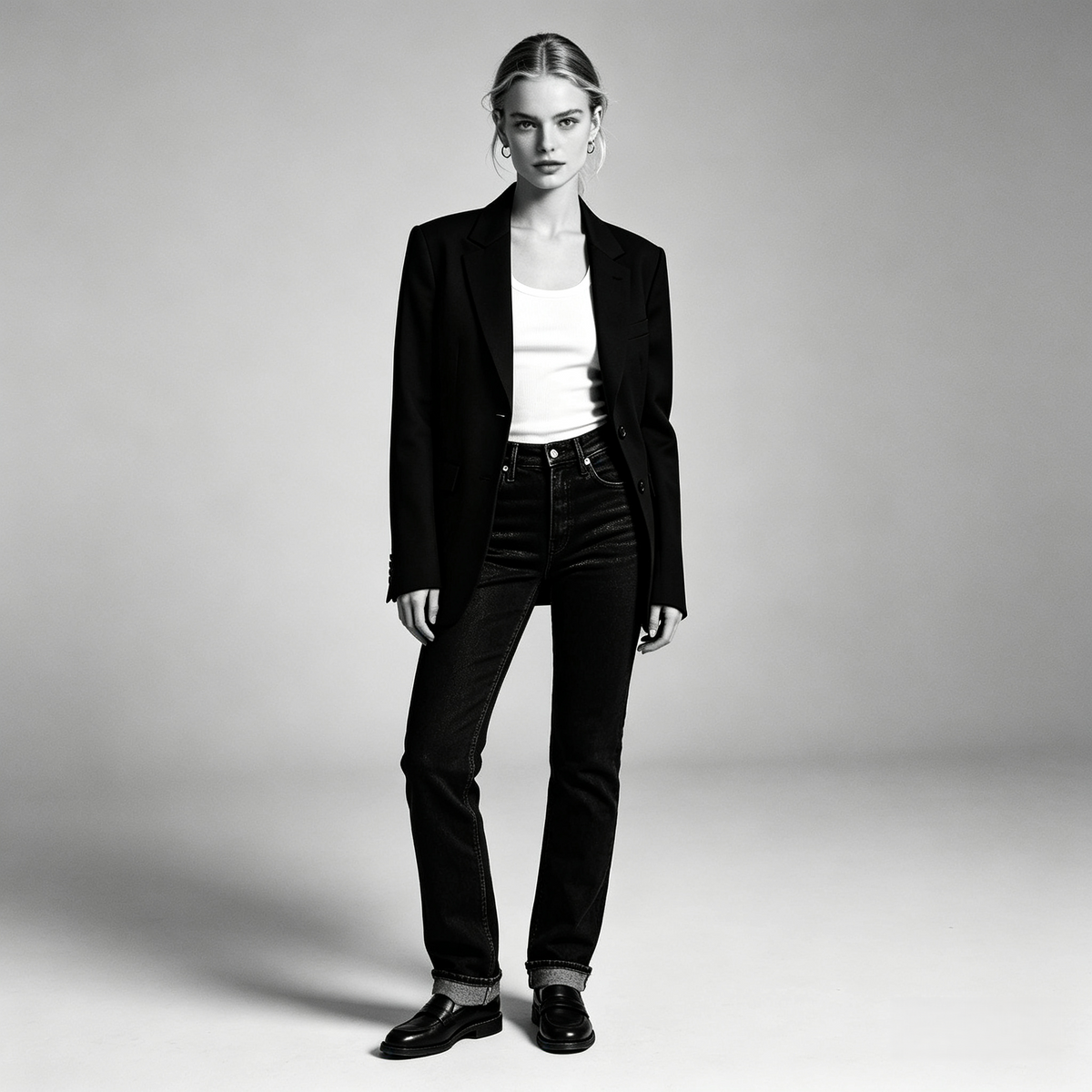 Black High-Rise Straight-Leg Jeans