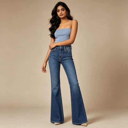 Classic Blue High-Rise Flared Jeans
