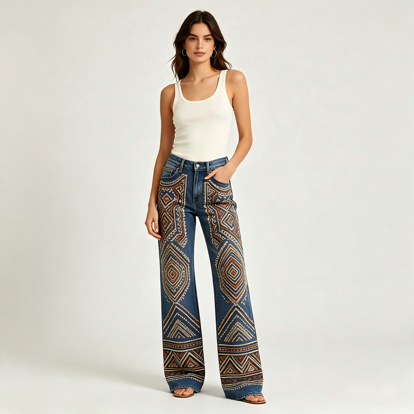 Tribal Heritage High-Waisted Wide-Leg Jeans