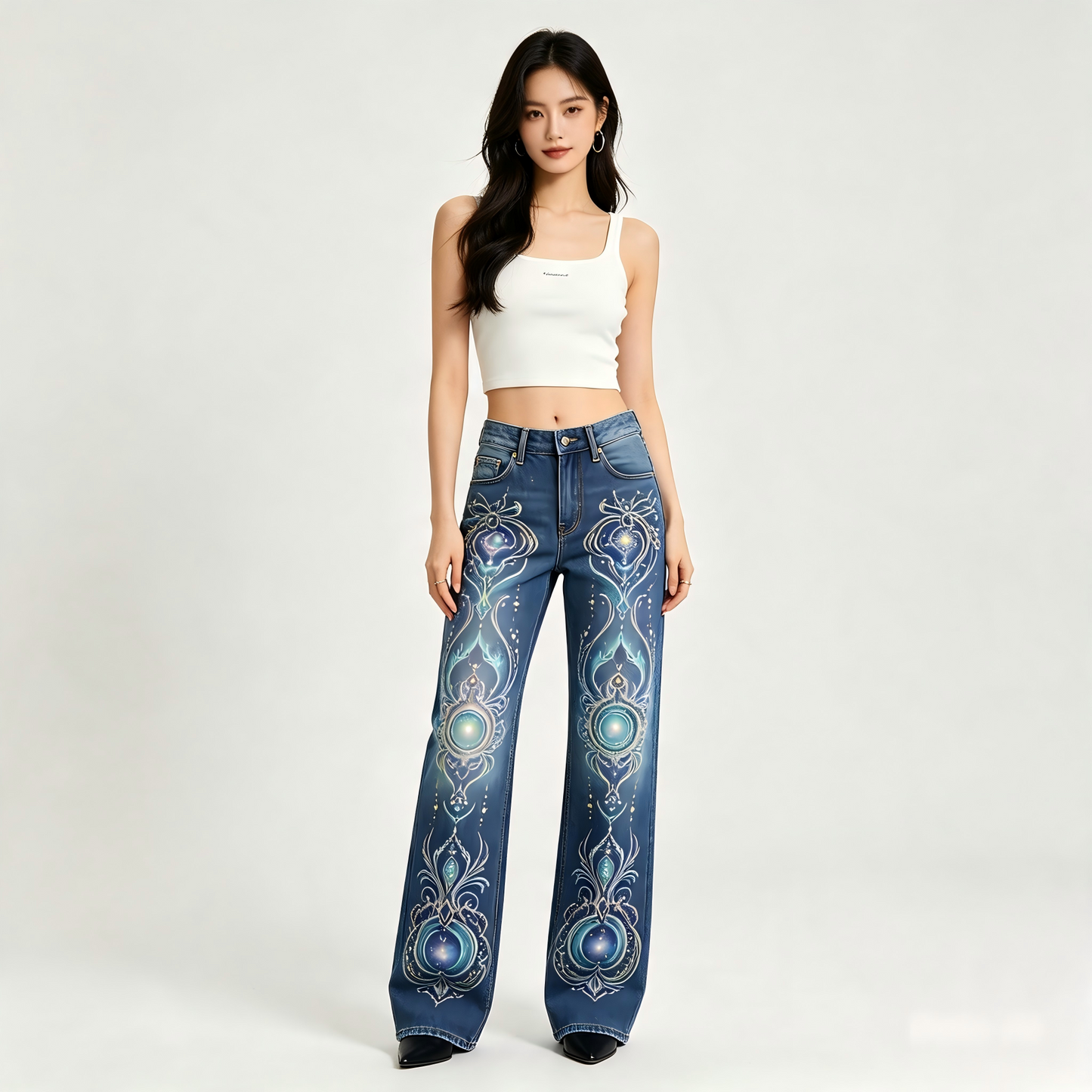 Celestial Mystic High-Waisted Wide-Leg Jeans